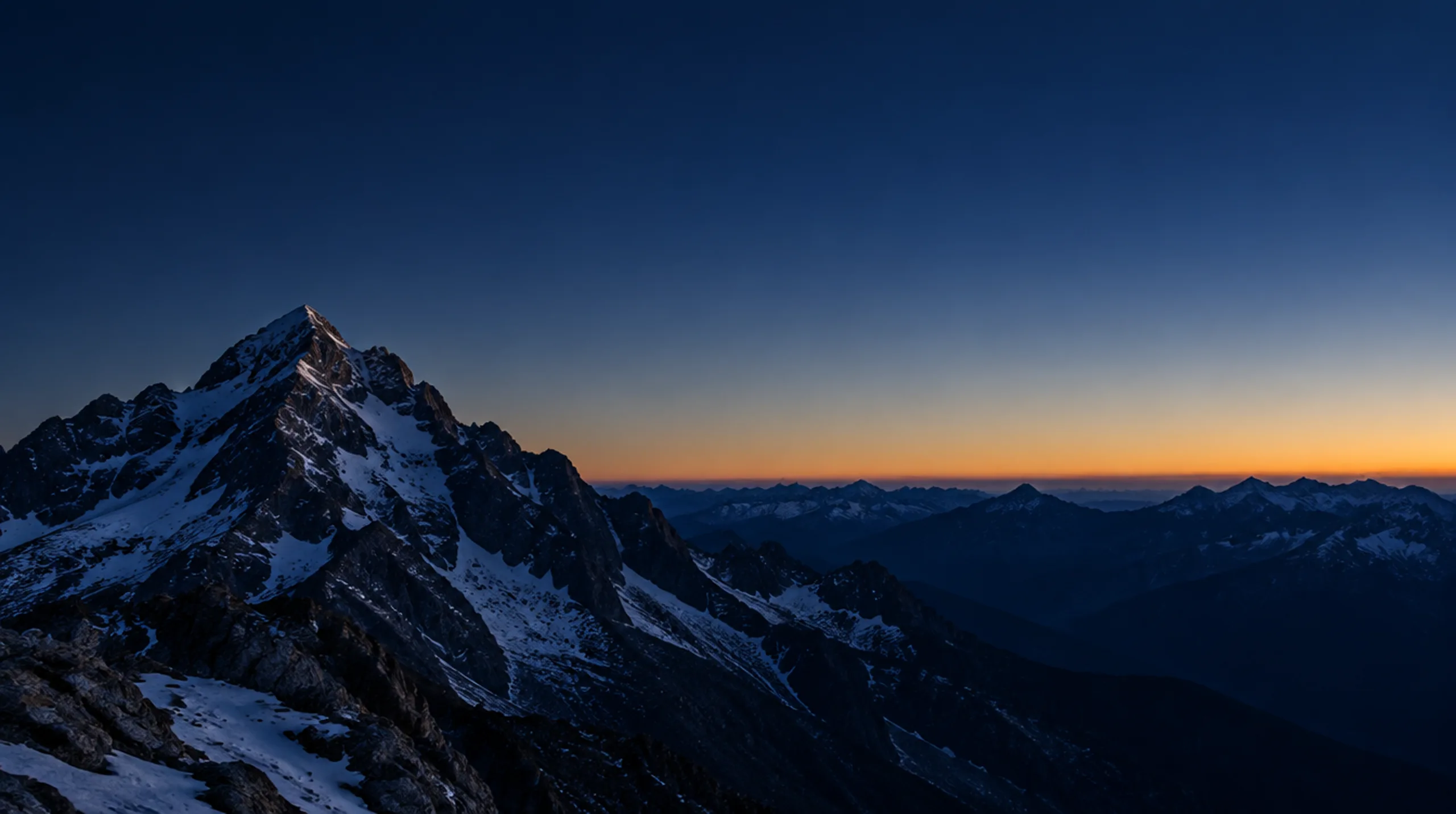 A high-alpine summit at blue hour; atmospheric illustration